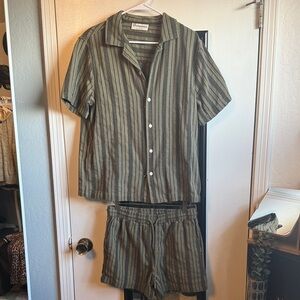 No Boundaries Olive and Black Striped Shirt